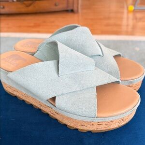 Sorel Light Blue Suede Platform Sandals